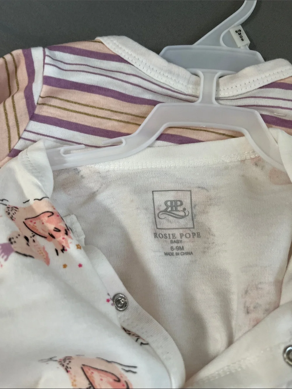Rosie Pope Cream Footie with Pink Floral Print & Lavender Stripes